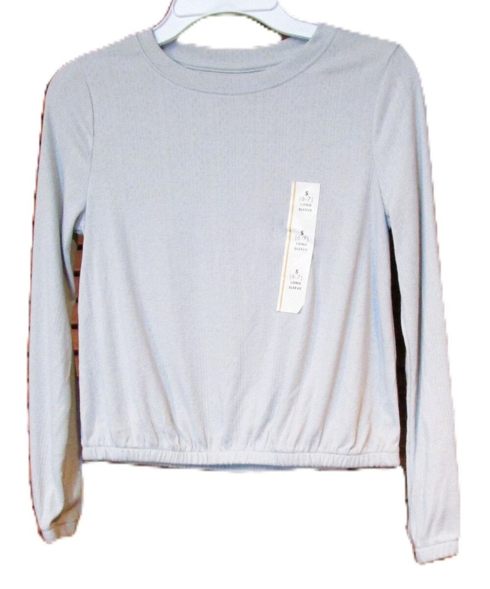Cat & Jack Girl's Gray Pullover Top Long Sleeve Pleated Knit Size Small 6/7
